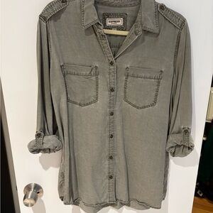 Express Olive Boyfriend Button-Up Shirt